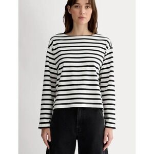 Everlane Womens Small Petite Black White Striped Cotton Long Sleeve Tee Shirt